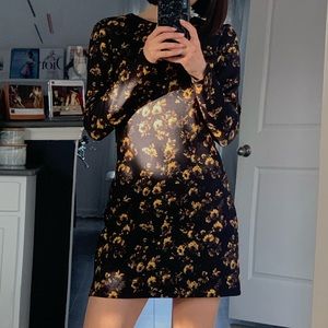 Black and yellow floral print mini dress by Zara